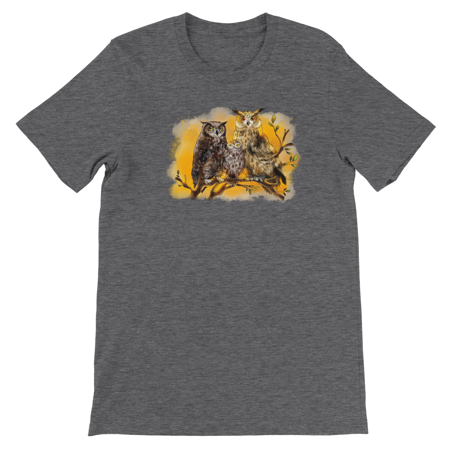 Premium T-Shirt "Uhu, Fleckenuhu & Steinkauz"